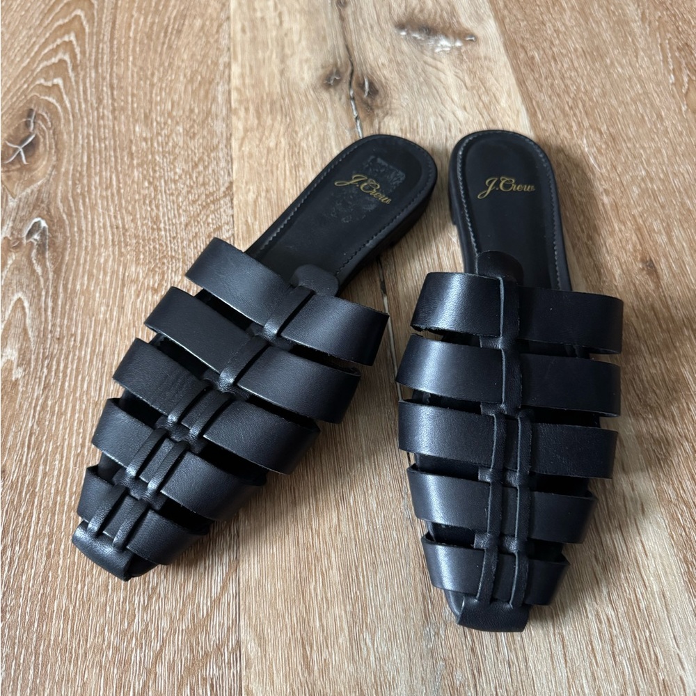 J. Crew Black Leather Woven Slides Size Women’s 7.5